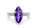 White gold Marquise Cut Tanzanite Milgrain Pavé Engagement Ring with Four-Prong Setting