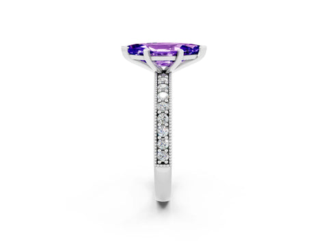 White gold Marquise Cut Tanzanite Milgrain Pavé Engagement Ring with Four-Prong Setting_2