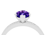 White gold Marquise Cut Tanzanite Milgrain Pavé Engagement Ring with Four-Prong Setting_4