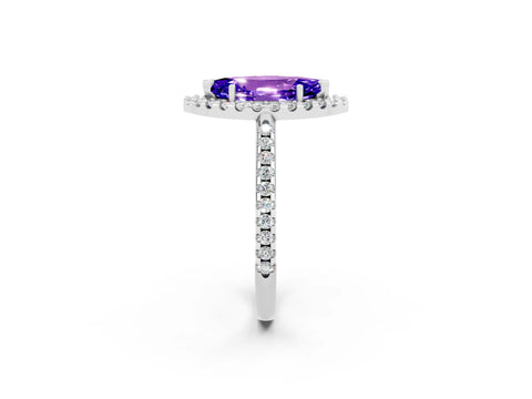 White gold Marquise Cut Tanzanite Pavé Halo Ring with Four-Prong Setting_14