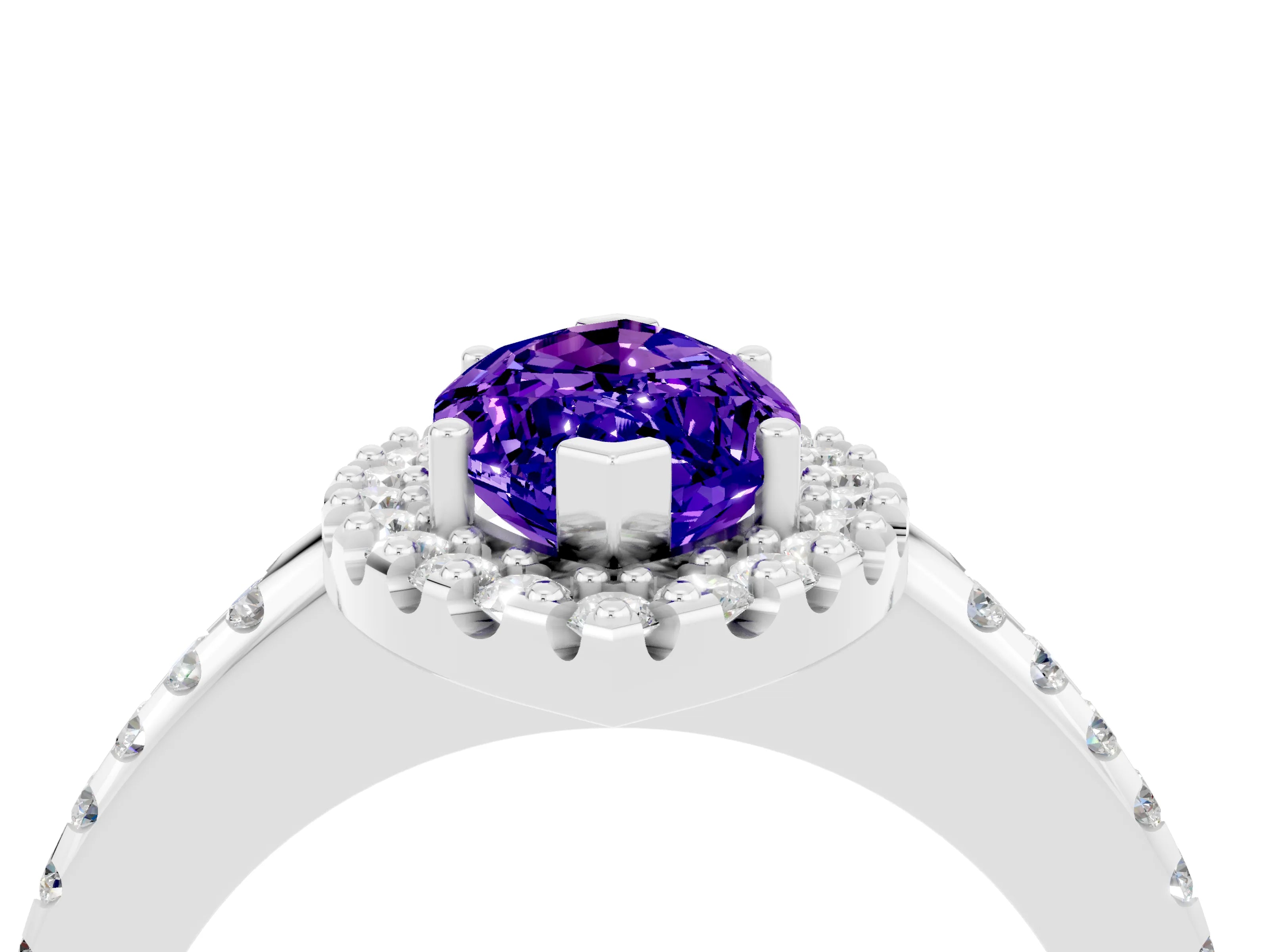 White gold Marquise Cut Tanzanite Pavé Halo Ring with Four-Prong Setting_16