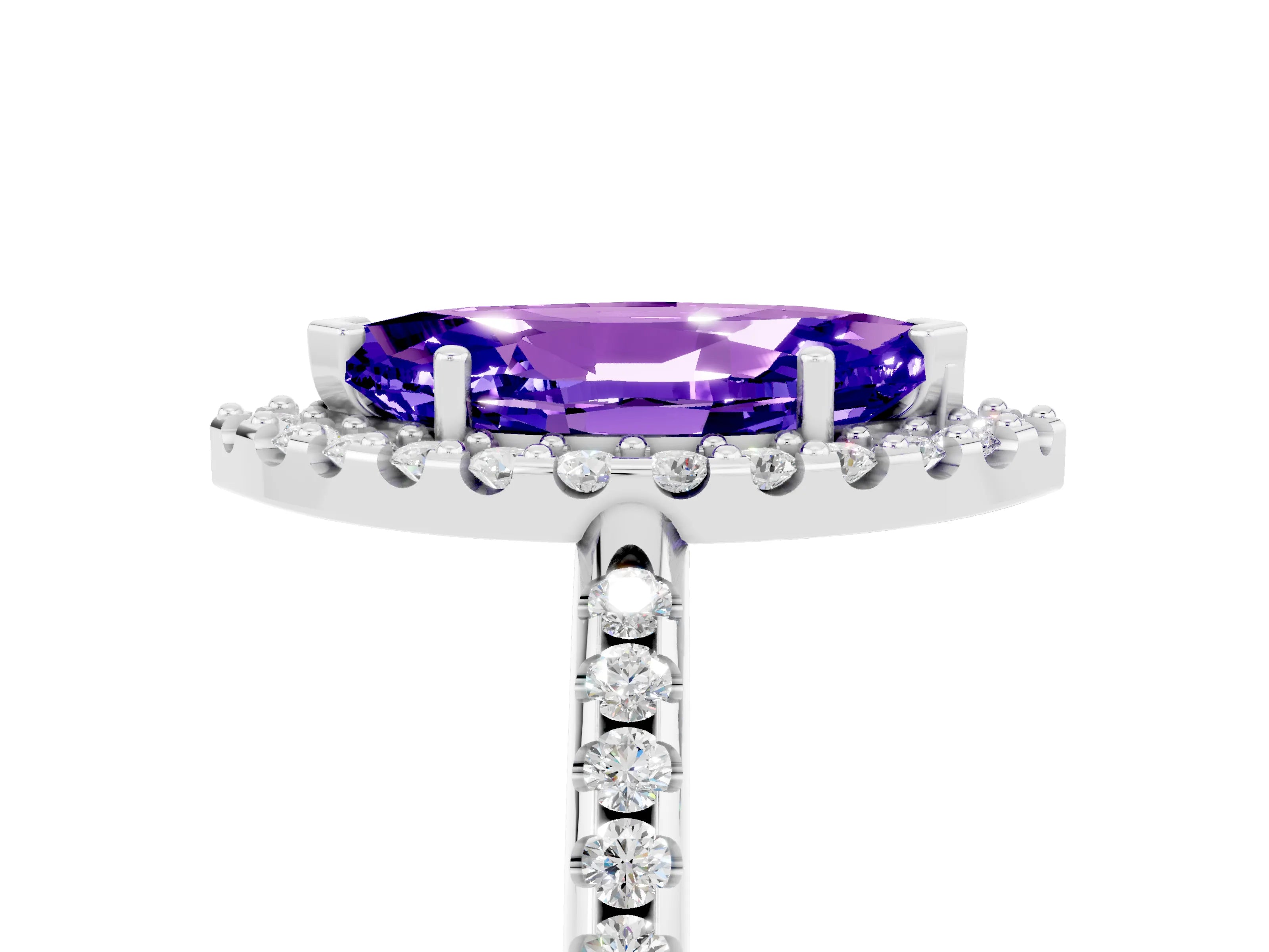 White gold Marquise Cut Tanzanite Pavé Halo Ring with Four-Prong Setting_17