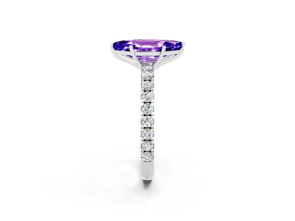 Platinum Marquise Cut Tanzanite Pavé Solitaire Engagement Ring with Four-Prong Setting