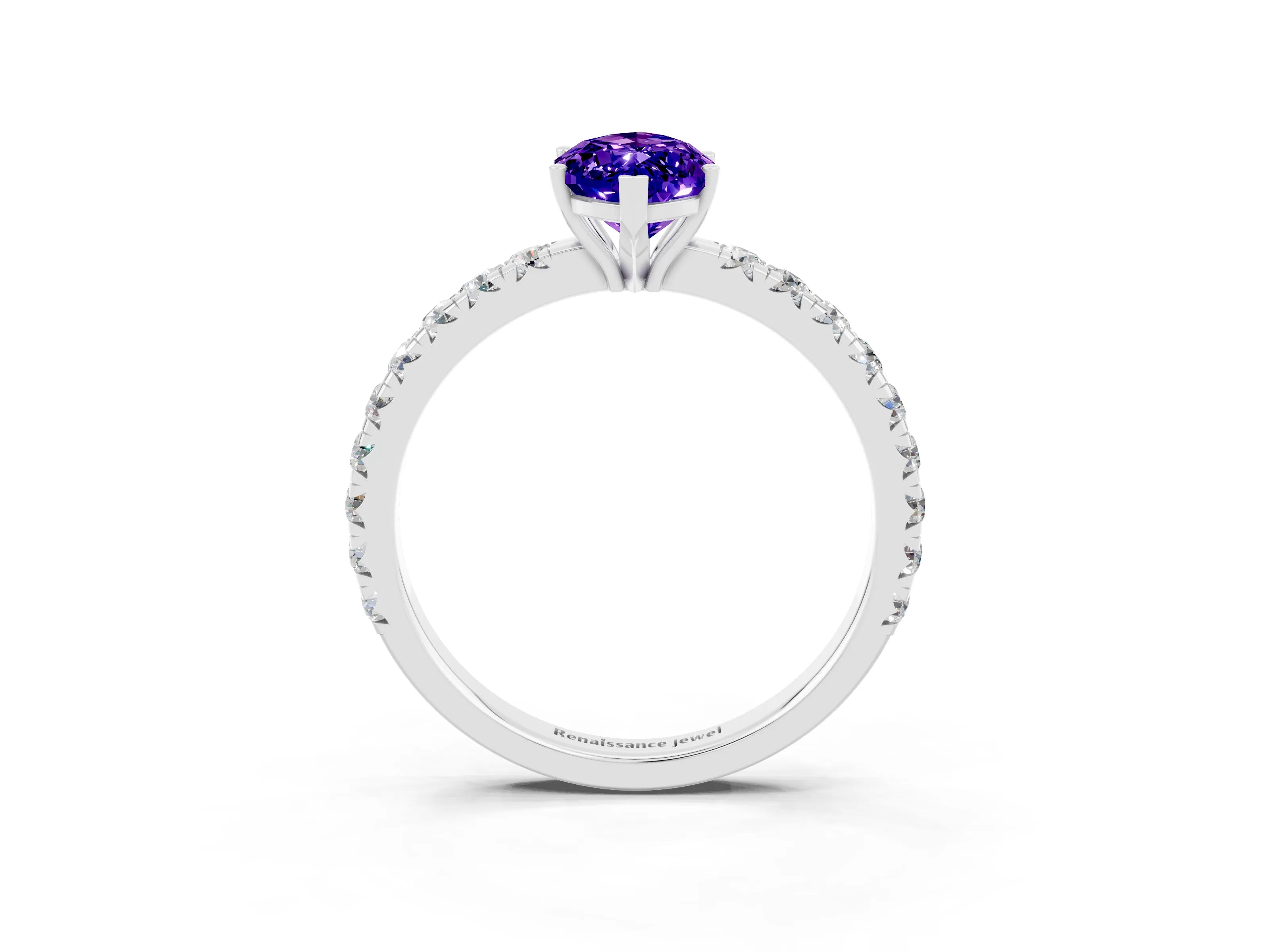 White gold Marquise Cut Tanzanite Pavé Solitaire Engagement Ring with Four-Prong Setting_15