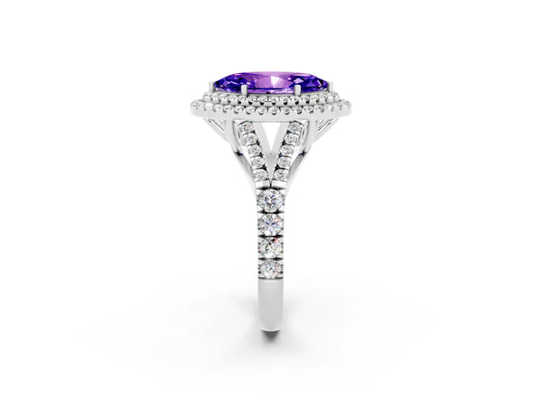 Platinum Marquise Cut Tanzanite Pavé Split Shank Double Halo Engagement Ring