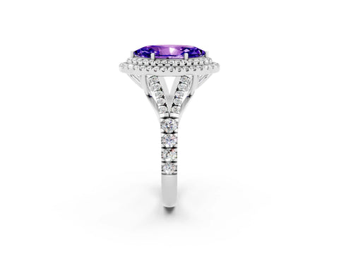 White gold Marquise Cut Tanzanite Pavé Split Shank Double Halo Engagement Ring_2