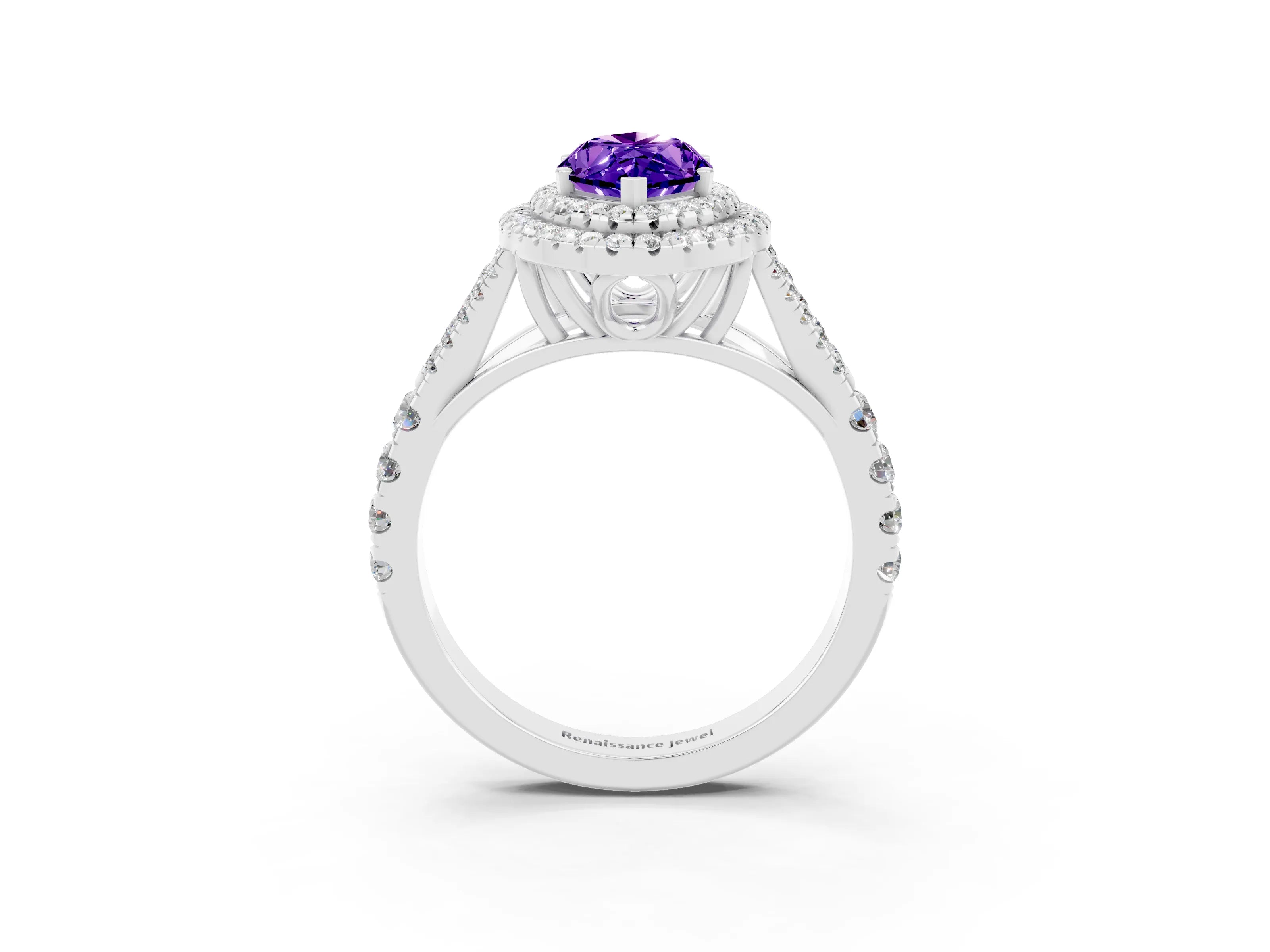 White gold Marquise Cut Tanzanite Pavé Split Shank Double Halo Engagement Ring_3