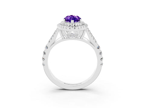White gold Marquise Cut Tanzanite Pavé Split Shank Double Halo Engagement Ring_3