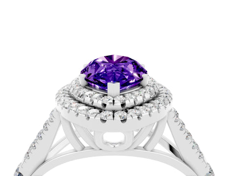 White gold Marquise Cut Tanzanite Pavé Split Shank Double Halo Engagement Ring_4
