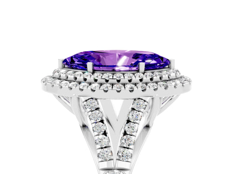 White gold Marquise Cut Tanzanite Pavé Split Shank Double Halo Engagement Ring_5