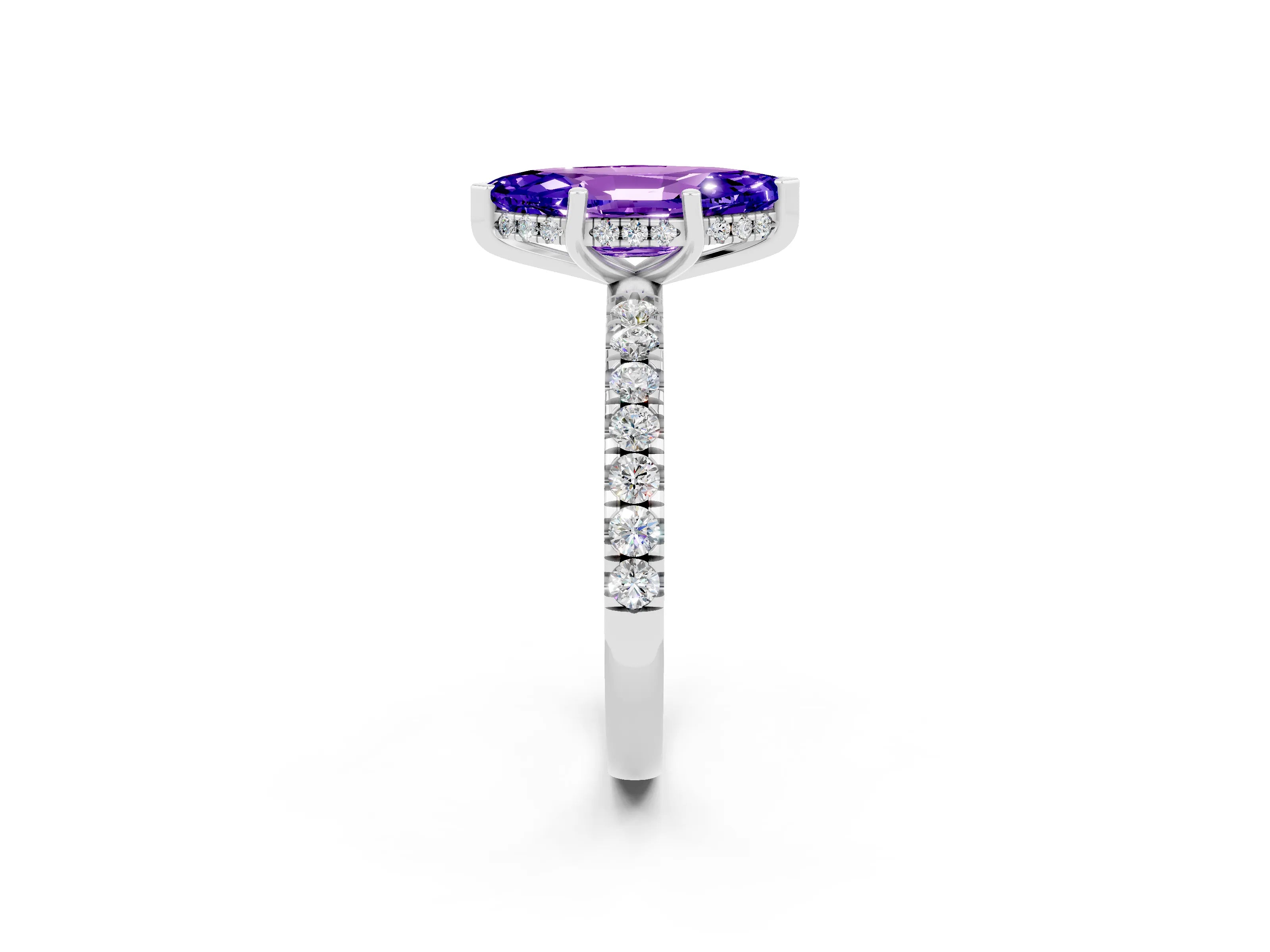 White gold Marquise Cut Tanzanite Pave Band Solitaire Ring with Four-Prong Setting_26