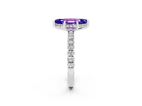 White gold Marquise Cut Tanzanite Pave Band Solitaire Ring with Four-Prong Setting_26
