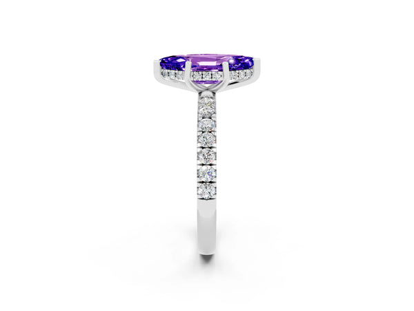 White gold Marquise Cut Tanzanite Pave Band Solitaire Ring with Round  and Prong Setting