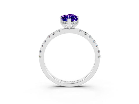 White gold Marquise Cut Tanzanite Pave Band Solitaire Ring with Four-Prong Setting_27