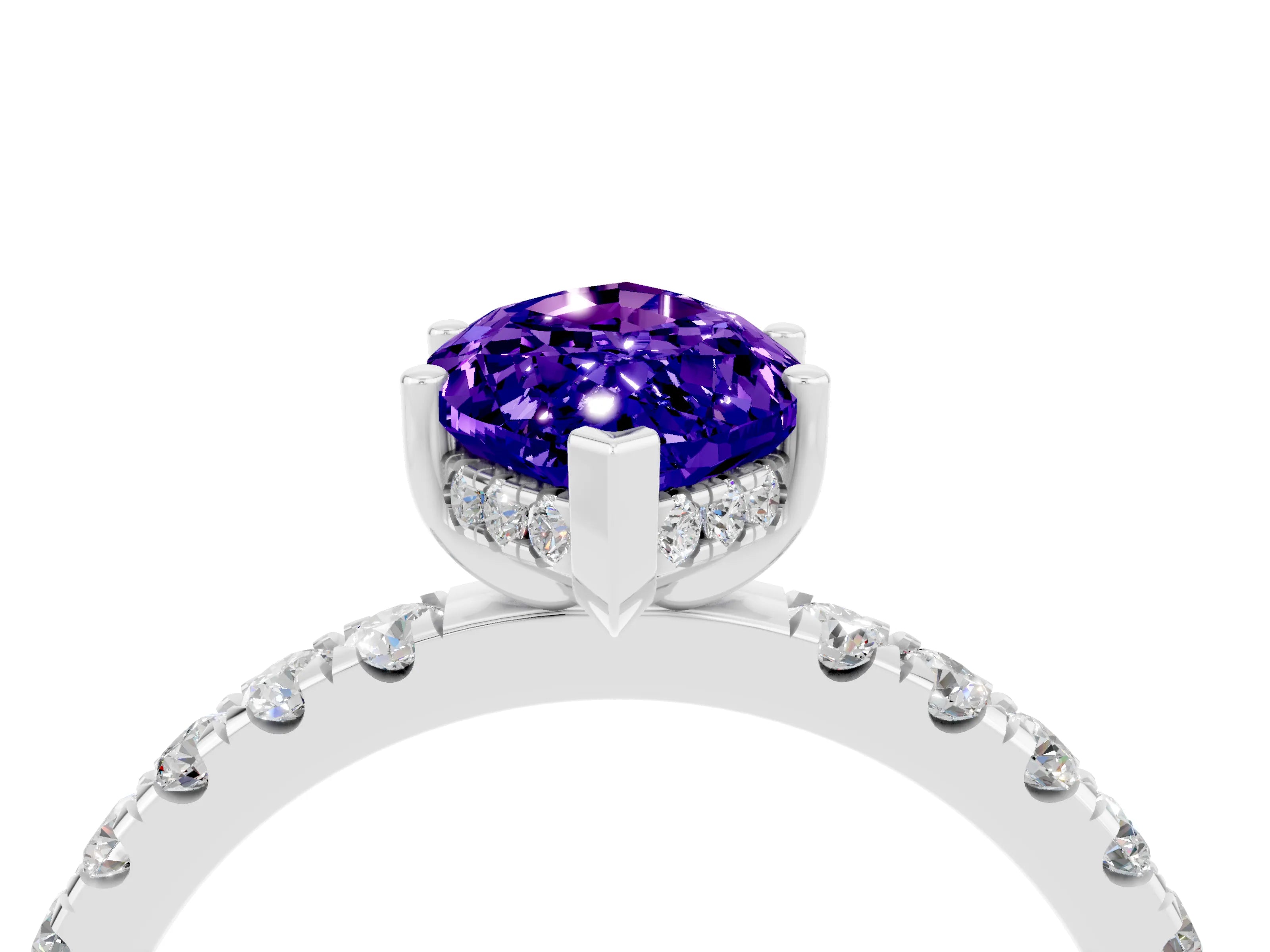 White gold Marquise Cut Tanzanite Pave Band Solitaire Ring with Four-Prong Setting_28