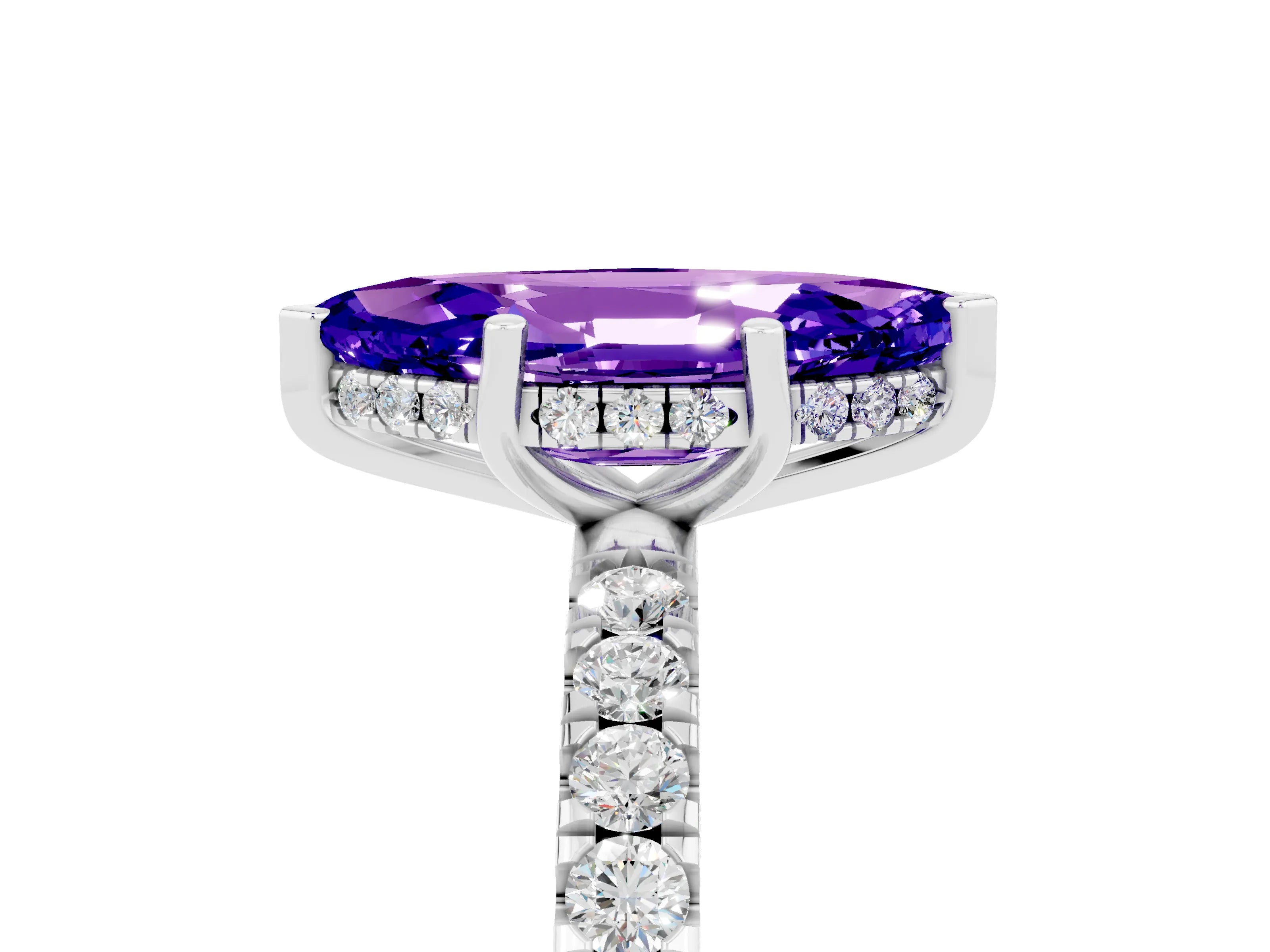 White gold Marquise Cut Tanzanite Pave Band Solitaire Ring with Four-Prong Setting_29