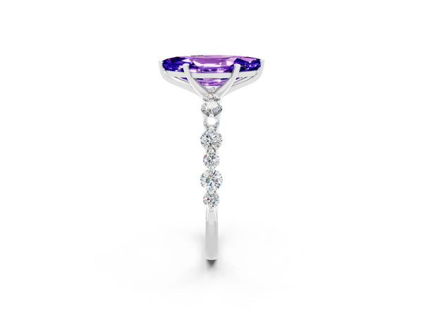 Platinum Marquise Cut Tanzanite Prong Set Engagement Ring with Pavé Band