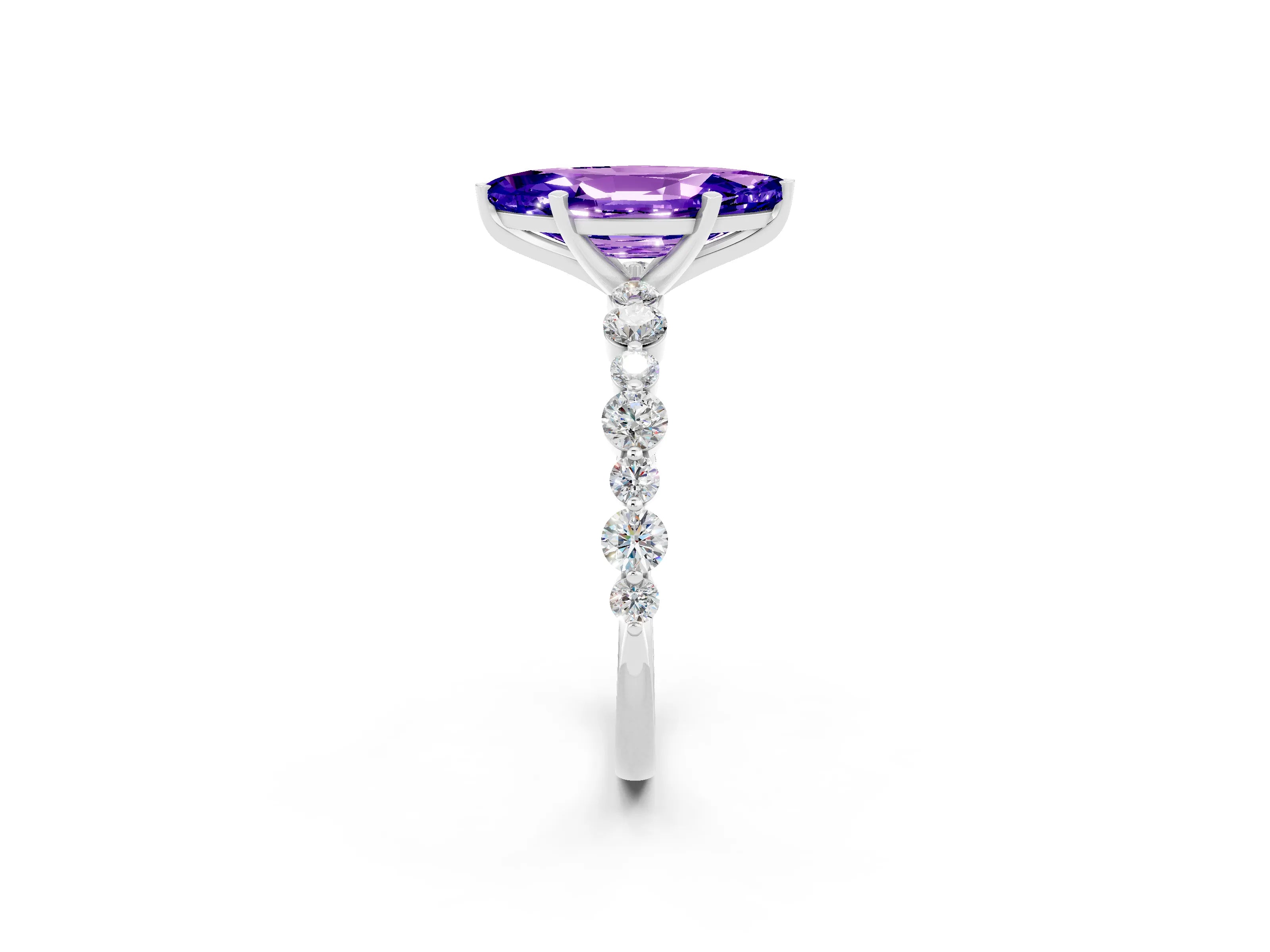 White gold Marquise Cut Tanzanite Prong Set Engagement Ring with Pavé Band_2