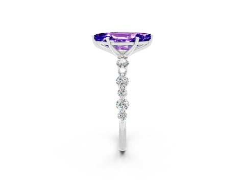 White gold Marquise Cut Tanzanite Prong Set Engagement Ring with Pavé Band_2