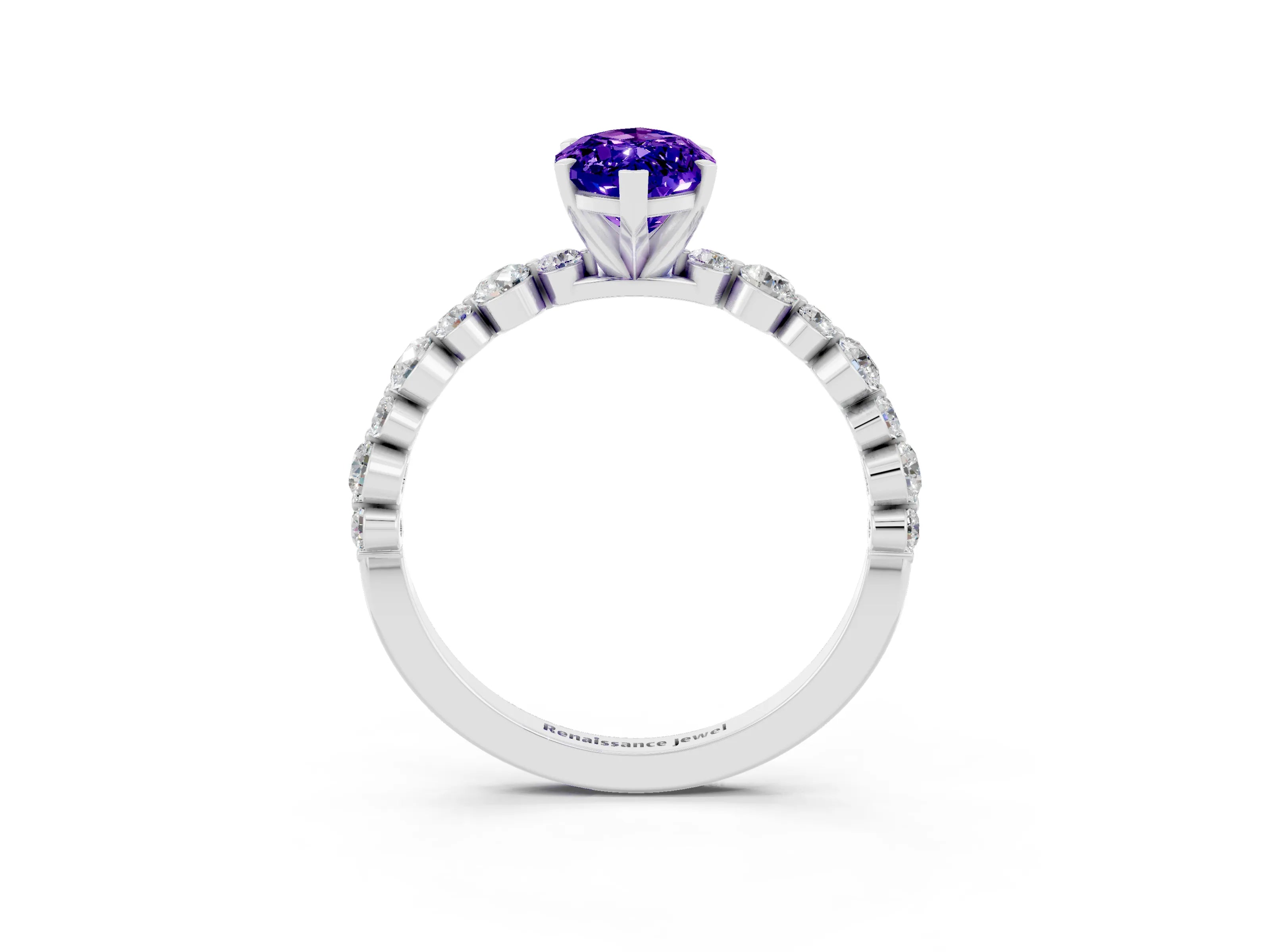 White gold Marquise Cut Tanzanite Prong Set Engagement Ring with Pavé Band_3