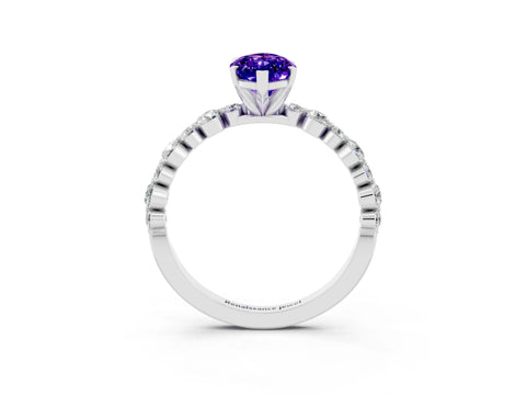 White gold Marquise Cut Tanzanite Prong Set Engagement Ring with Pavé Band_3