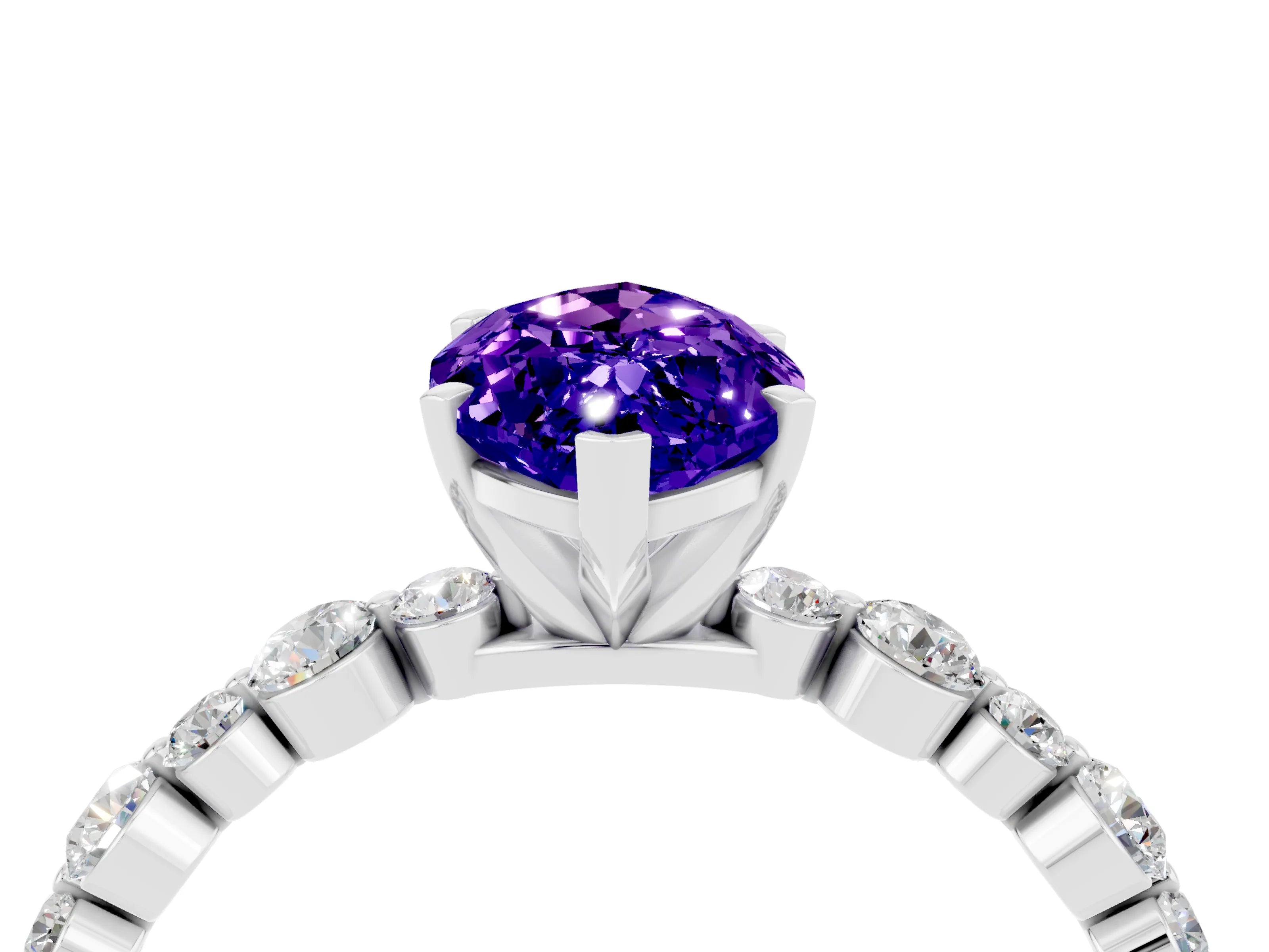 White gold Marquise Cut Tanzanite Prong Set Engagement Ring with Pavé Band_4
