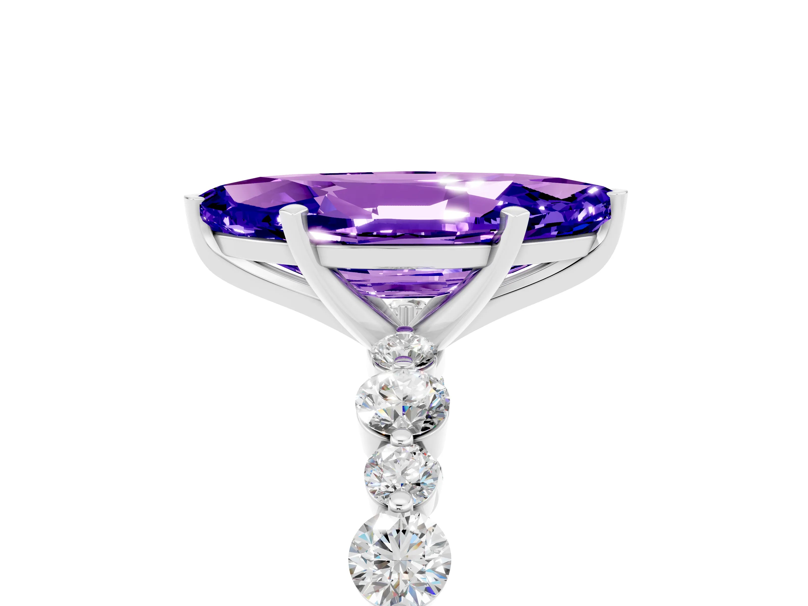 White gold Marquise Cut Tanzanite Prong Set Engagement Ring with Pavé Band_5