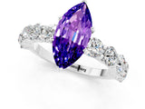White gold Marquise Cut Tanzanite Prong Setting with Side Stones on a Pave Band_1