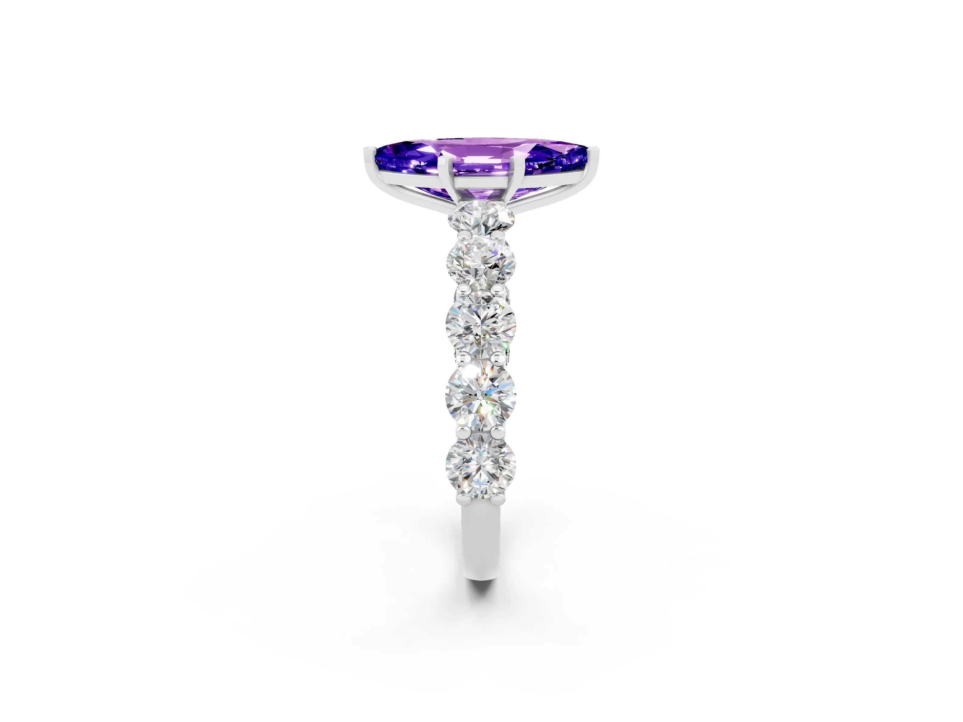 White gold Marquise Cut Tanzanite Prong Setting with Side Stones on a Pave Band_2