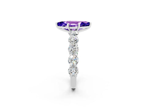 White gold Marquise Cut Tanzanite Prong Setting with Side Stones on a Pave Band_2