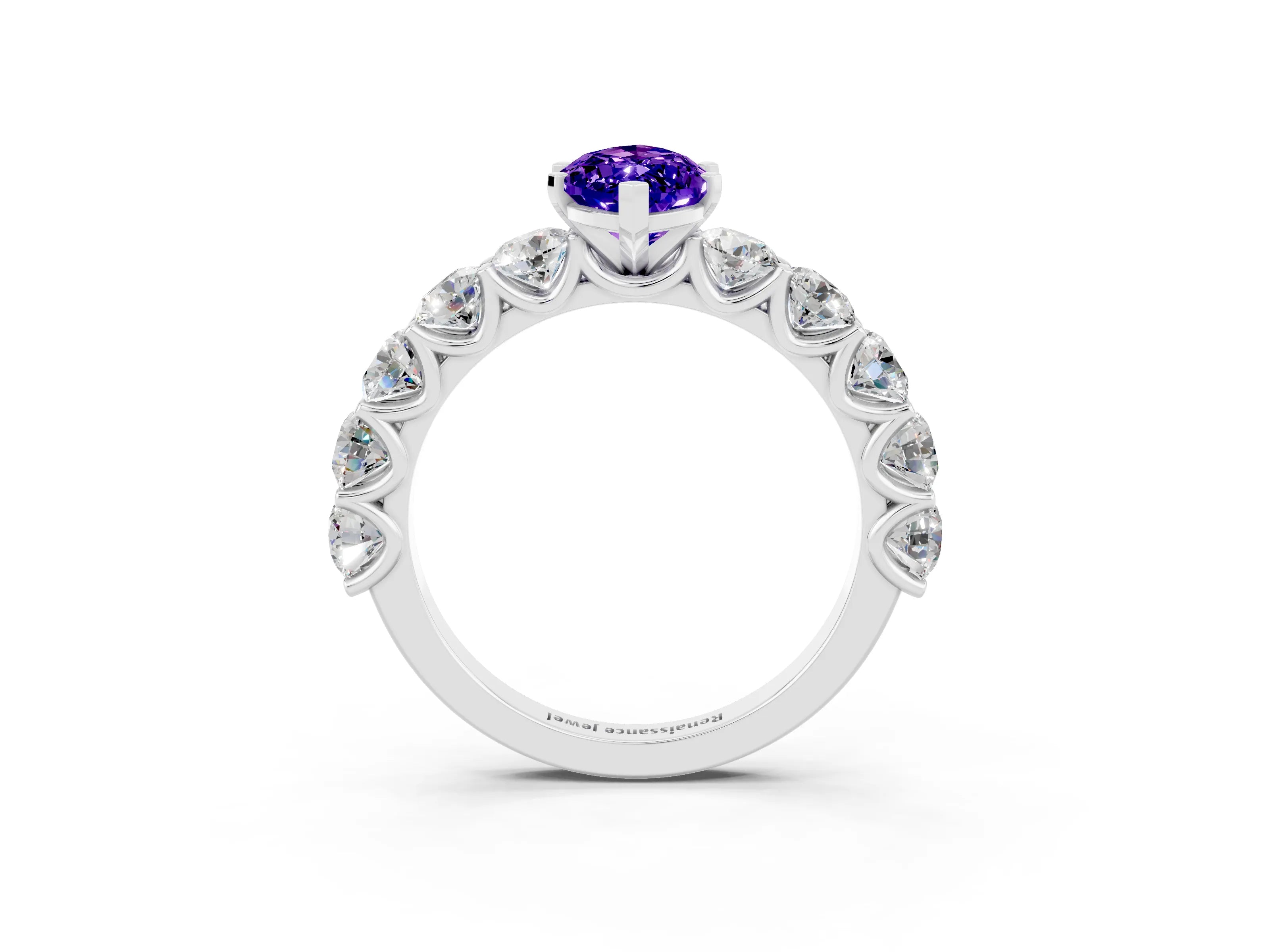 White gold Marquise Cut Tanzanite Prong Setting with Side Stones on a Pave Band_3