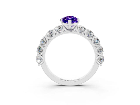 White gold Marquise Cut Tanzanite Prong Setting with Side Stones on a Pave Band_3