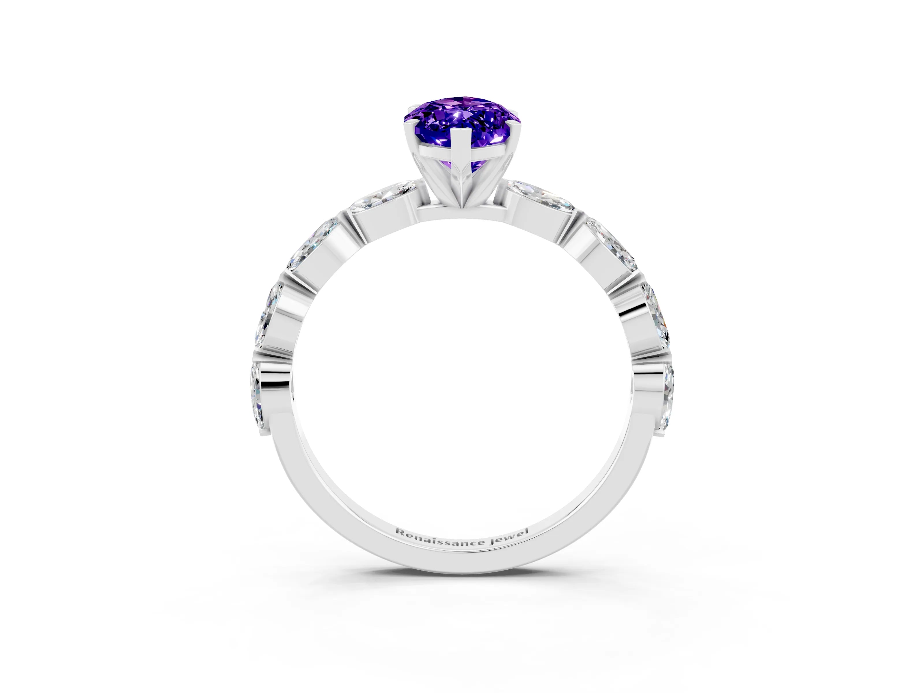 White gold Marquise Cut Tanzanite Ring with Marquise Side Stones and Prong Setting_10