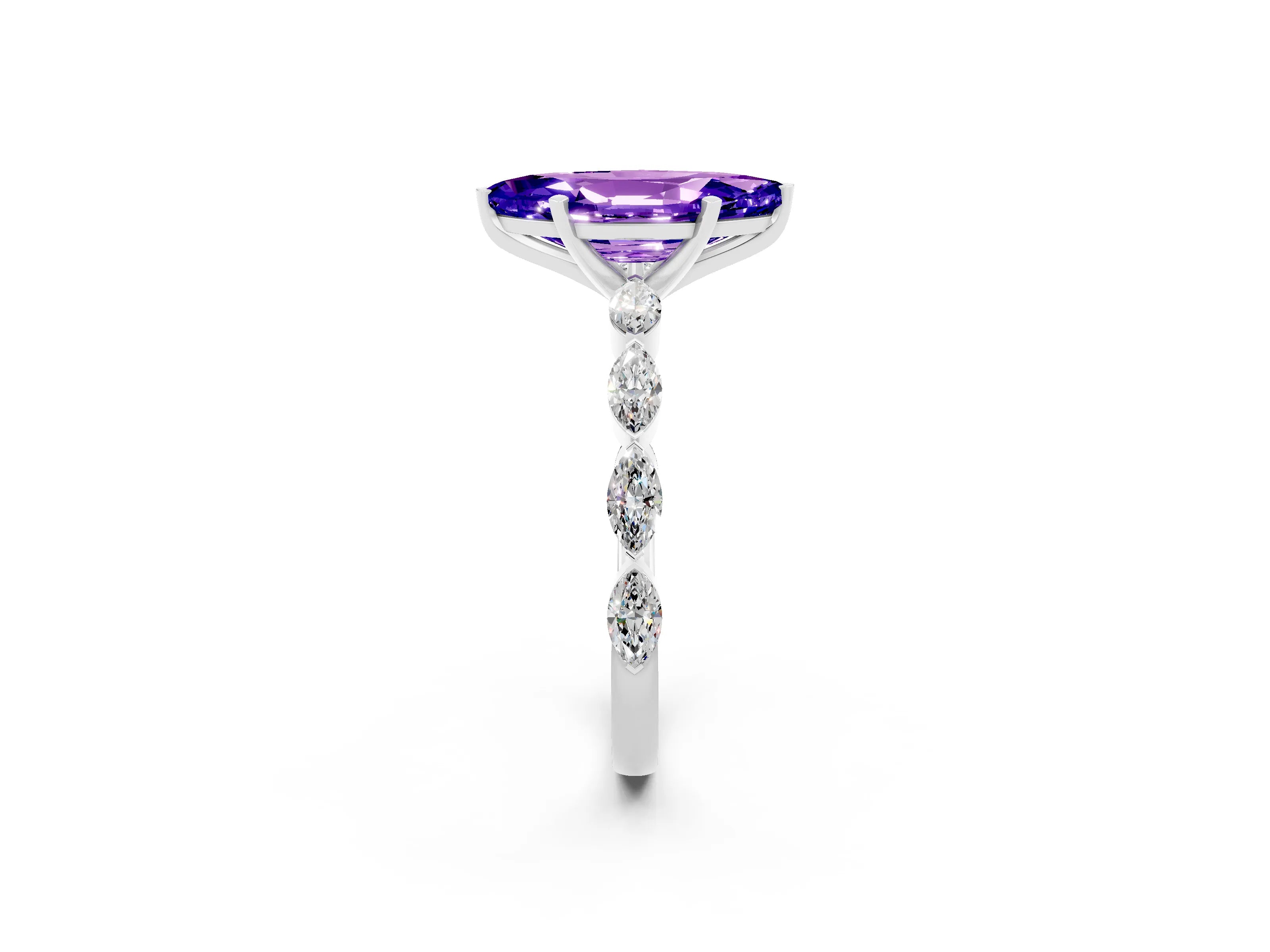White gold Marquise Cut Tanzanite Ring with Marquise Side Stones and Prong Setting_26