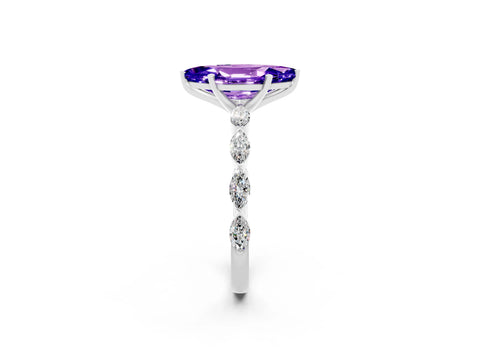 White gold Marquise Cut Tanzanite Ring with Marquise Side Stones and Prong Setting_26