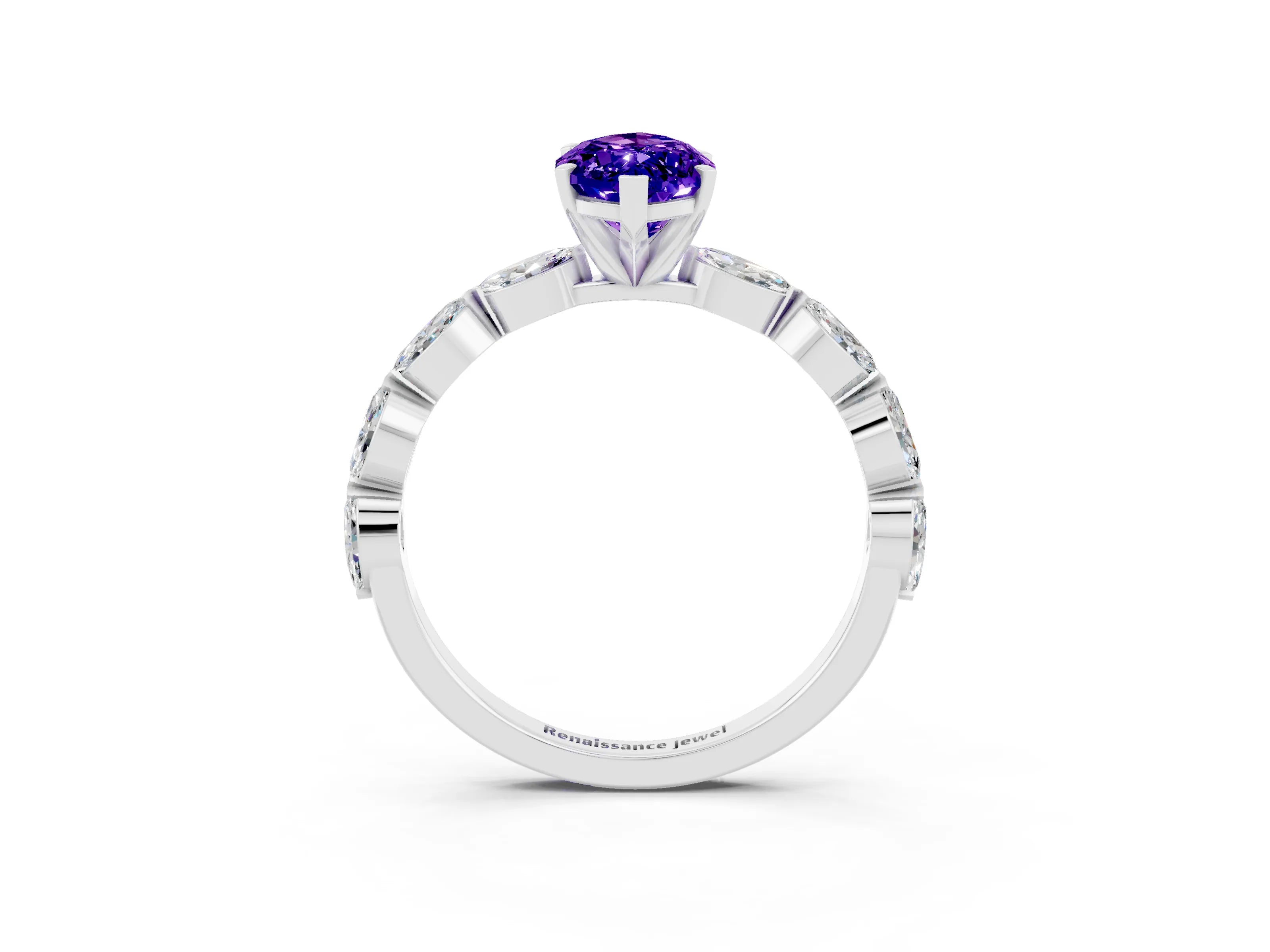 White gold Marquise Cut Tanzanite Ring with Marquise Side Stones and Prong Setting_27
