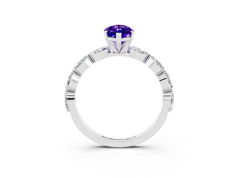 White gold Marquise Cut Tanzanite Ring with Marquise Side Stones and Prong Setting_27