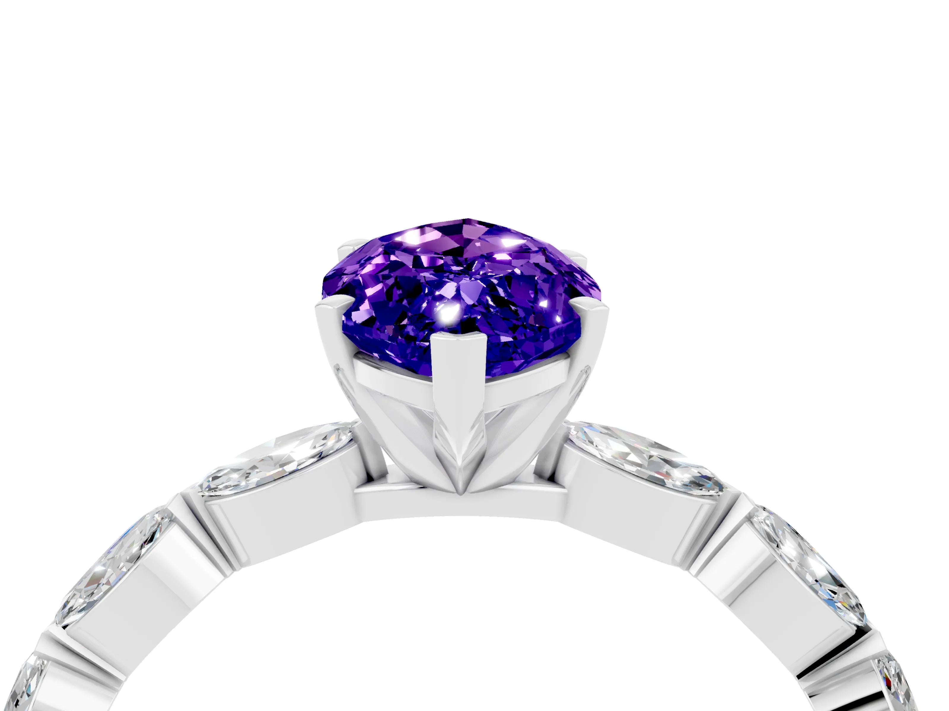 White gold Marquise Cut Tanzanite Ring with Marquise Side Stones and Prong Setting_28