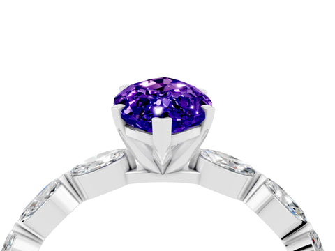 White gold Marquise Cut Tanzanite Ring with Marquise Side Stones and Prong Setting_28