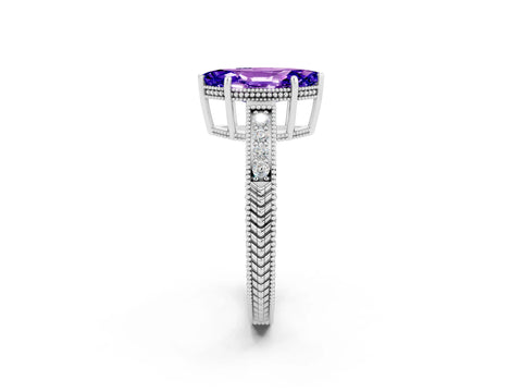 White gold Marquise Cut Tanzanite Ring with Milgrain Pavé Band and Four-Prong Setting_14