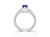 White gold Marquise Cut Tanzanite Ring with Milgrain Pavé Band and Four-Prong Setting_15