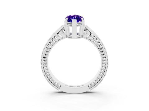 White gold Marquise Cut Tanzanite Ring with Milgrain Pavé Band and Four-Prong Setting_15