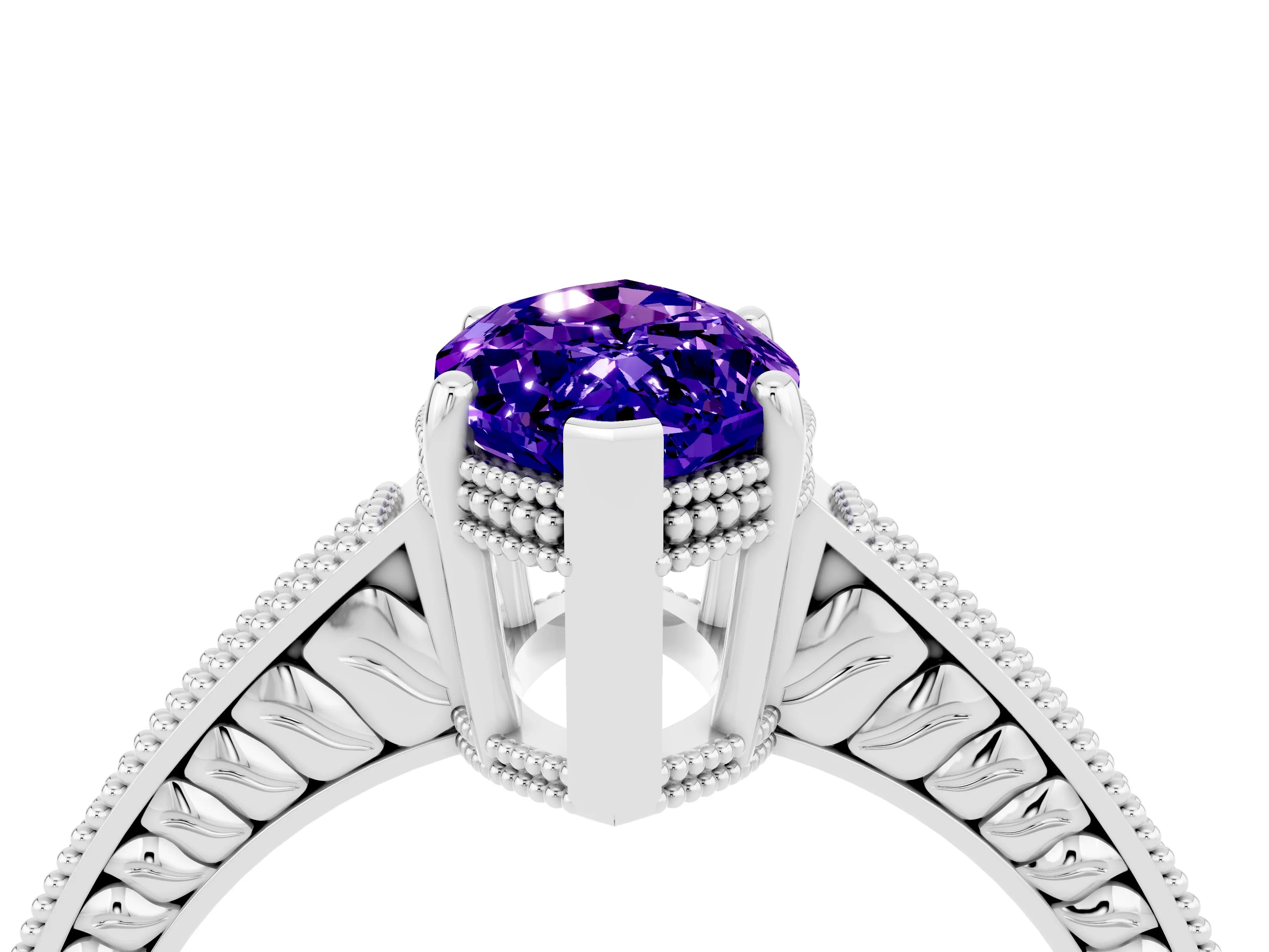 White gold Marquise Cut Tanzanite Ring with Milgrain Pavé Band and Four-Prong Setting_16