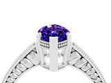 White gold Marquise Cut Tanzanite Ring with Milgrain Pavé Band and Four-Prong Setting_16