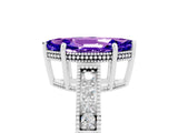 White gold Marquise Cut Tanzanite Ring with Milgrain Pavé Band and Four-Prong Setting_17