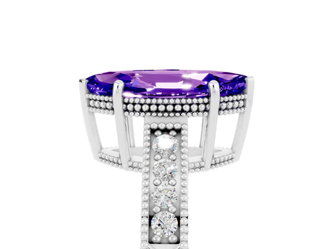 White gold Marquise Cut Tanzanite Ring with Milgrain Pavé Band and Four-Prong Setting_17