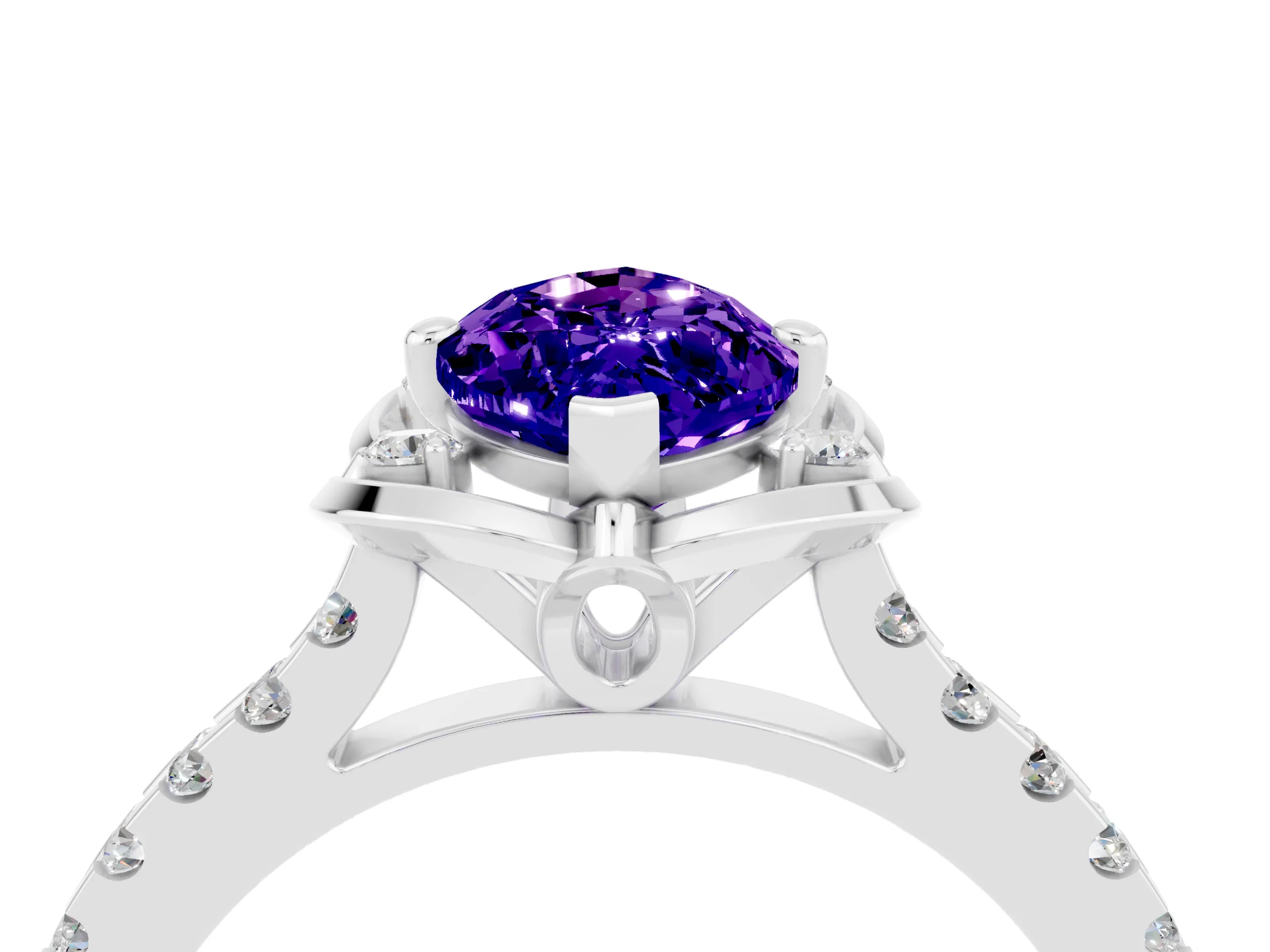 White gold Marquise Cut Tanzanite Ring with Pavé Band and Floral Prong Setting_4