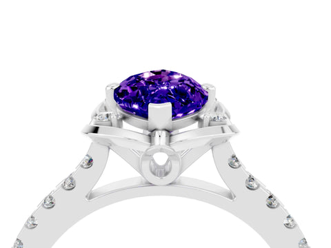 White gold Marquise Cut Tanzanite Ring with Pavé Band and Floral Prong Setting_4