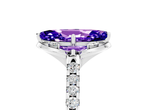 White gold Marquise Cut Tanzanite Ring with Pavé Band and Floral Prong Setting_5