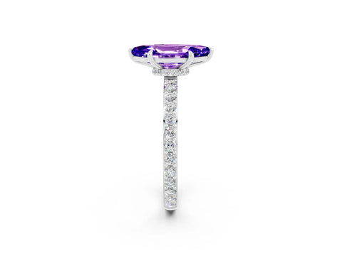 White gold Marquise Cut Tanzanite Ring with Pavé Band and Four-Prong Setting_2
